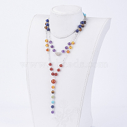 Chakra Jewelry, Natural & Synthetic Gemstone Beaded Necklaces, with Alloy Magnetic Clasps, Rhinestone Beads, Colorful, 36.2 inch(92cm)(NJEW-JN02112)