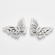 201 Stainless Steel 3D Pendants, Butterfly, Stainless Steel Color, 17.5x25.5x3mm, Hole: 0.9mm(X-STAS-R100-02)