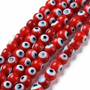 Handmade Evil Eye Lampwork Round Bead Strands, Red, 6mm, Hole: 1mm, about 64pcs/Strand, 14.57 inch(37cm)(X-LAMP-L055-6mm-19)