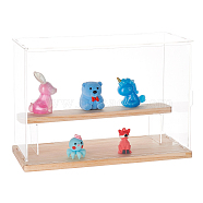2-Tier Transparent Acrylic Presentation Boxes, Minifigures Display Case, with Wood Base, for Doll, Action Figures Storage, Clear, Finish Product: 32x12x21.2cm, about 9pcs/set(ODIS-WH0002-45)