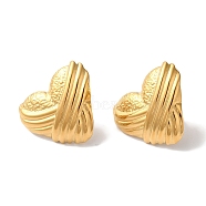 Stripe Heart Ion Plating(IP) 304 Stainless Steel Stud Earrings for Women, Golden, 20x24mm(EJEW-L287-028G)