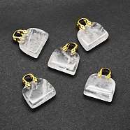 Natural Quartz Crystal Brass Pendants, Rock Crystal, Golden, Bag, 27~29x24~26x9~13mm, Hole: 6mm(KK-E274-01G-09)