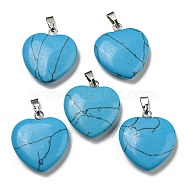 Synthetic Turquoise Pendants, Heart, with Brass Findings, Platinum, 22~23x20~20.5x6~7.5mm, Hole: 5x8mm(G-G956-B75-FF)