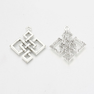Tibetan Style Alloy Pendants, Chinese Knot, Antique Silver, 35x31x2.5mm, Hole: 2mm(X-TIBEP-T004-62AS)