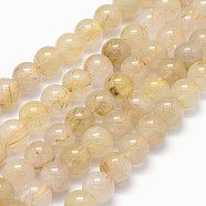 Grade AB+ Natural Gold Rutilated Quartz Beads Strands, Round, 8mm, Hole: 0.8mm, about 50pcs/strand, 15.75 inch(40cm)(G-I206-33-8mm)