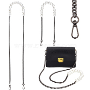 WADORN 2Pcs 2 Style Plastic Imitation Pearl Beaded Bag Straps, with Iron Curb Chains & Alloy Swivel Clasps, for Purse Handle Replacement, Gunmetal, 61.2~121cm, 1pc/style(DIY-WR0002-72B)