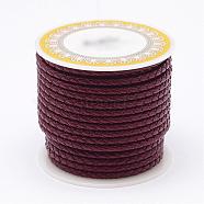 Braided Cowhide Leather Cord, Leather Rope String for Bracelets, Dark Red, 4mm, about 5.46 yards(5m)/roll(NWIR-N005-01J-4mm)