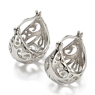 Hollow Basket Hoop Earrings, Brass Jewelry for Women, Cadmium Free & Lead Free, basket, Platinum, 23x16mm(EJEW-G355-03P)
