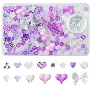 250Pcs 15 Styles Purple Opaque with Transparent Acrylic Beads with Strong Stretchy Beading Elastic Thread, Purple, 8~17x8~22mm, Hole: 1.5mm(OACR-FS0001-61)