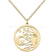 Titanium Steel Celestial Sun Moon and Star Pendant Necklace, Lucky Motif Amulet Necklace, Flat Round Hollow Necklace Jewelry Gift for Women, Golden, 17.72 inch(45cm)(JN1058C)