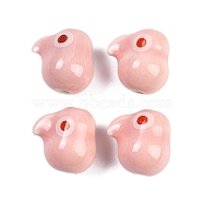 Handmade Porcelain Beads, Rabbit Shape, Fancy Antique Glazed Porcelain, Pink, 13.5x13.5x10.5mm, Hole: 2mm(PORC-R003-04B)