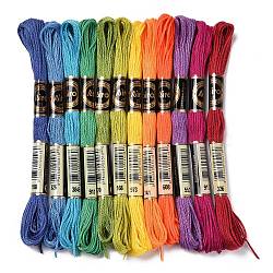 12 Skeins 12 Colors 6-Ply Polyester Embroidery Floss, Cross Stitch Threads, Rainbow Color, Mixed Color, 0.5mm, about 8.75 Yards(8m)/Skein, 12 skeins/set(OCOR-M009-01B-01)