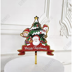 Acrylic Cake Toppers, Cake Inserted Cards, Christmas Themed Decorations, Tree & Santa Clus & Word Merry Christmas, Red, 163x97mm(BAKE-PW0007-060B)