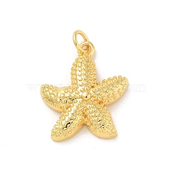 Brass Pendants, Starfish Charms, with Jump Ring, Real 18K Gold Plated, 20.5x17.5x4.5mm, Hole: 3mm(KK-U044-10G-03)