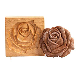 Wooden Press Mooncake Mold, Rose, Pastry Mould, Cake Mold Baking, Saddle Brown, 100x100x20mm(BAKE-PW0001-129E)