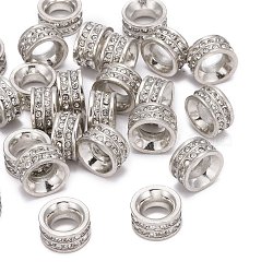 Alloy Middle East Rhinestone Beads, Column, Platinum Metal Color, Nickel Free, Size: about 14mm in wide, 8mm long, hole: 7mm(RSB045-NF)