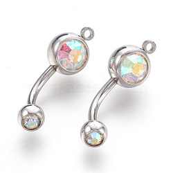 304 Stainless Steel Body Jewelry, Belly Rings, with Rhinestone, Crystal AB, 24mm, Pin: 1.5mm, Hole: 1.5mm(AJEW-L071-F01)