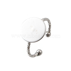 304 Stainless Steel Cuff Ring Components, Plain Pad Ring Settings, Flat Round, Stainless Steel Color, Round: 12mm, Inner Diameter: Adjustable(RJEW-H250-03A-P)