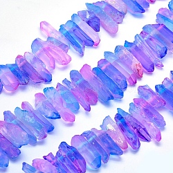 Electroplated Natural Quartz Crystal Beads Strands, Dyed, Nuggets, Mauve, 18~36x6~10mm, Hole: 1.5mm, about 15.7 inch(40cm)(G-P368-06A)