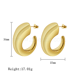 304 Stainless Steel Stud Earrings, Horn Half Hoop Earrings, Real 18K Gold Plated, 34x27mm(OU4872-1)