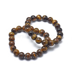 Natural Tiger Eye Bead Stretch Bracelets, Round, Inner Diameter: 2 inch~2-3/8 inch(5~6cm), Bead: 5.8~6.8mm(BJEW-K212-A-028)