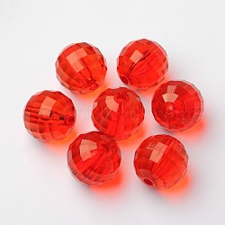 Transparent Acrylic Beads, Faceted Round, Red, about 22mm in diameter, hole: 3mm, about 82pcs/500g(PL544Y-2)
