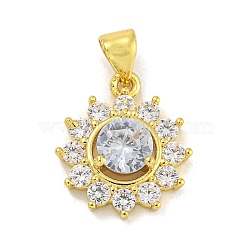 Flower Rack Plating Brass Micro Pave Cubic Zirconia Pendants, Cadmium Free & Lead Free, Long-Lasting Plated, Real 18K Gold Plated, Clear, 18x14.5x5mm, Hole: 3.5x5mm(KK-G513-92G-02)