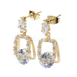 Rectangle Brass Micro Pave Cubic Zirconia Dangle Stud Earrings, Long-Lasting Plated, Golden, 25x10mm(EJEW-D098-15G)