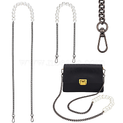 WADORN 2Pcs 2 Style Plastic Imitation Pearl Beaded Bag Straps, with Iron Curb Chains & Alloy Swivel Clasps, for Purse Handle Replacement, Gunmetal, 61.2~121cm, 1pc/style(DIY-WR0002-72B)