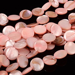Natural Shell Beads Strands, Dyed, Flat Round, Pink, about 14mm in diameter, 3mm thick, hole: 2mm, 28pcs/strand, 16 inch(X-PBB251Y-6)
