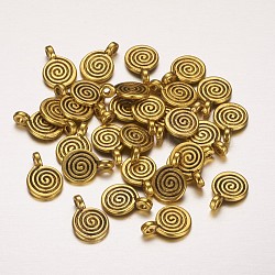 Tibetan Style Alloy Charms, Flat Round with Swirl, Lead Free and Cadmium Free, Antique Golden, 11.8x8x1.5mm, Hole: 1mm(GLF0339Y)