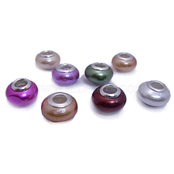 Shell European Beads, Silver Color Core, Rondelle, Mixed Color, about 14mm in diameter, 9mm thick, hole: 5mm(SHS184)