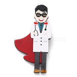 Man Doctor Brooch, Creative Acrylic Safety Lapel Pin for Backpack Clothes, Colorful, 89x47x8mm, Pin:0.6mm(JEWB-M021-02)