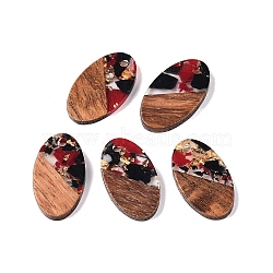 Transparent Resin and Walnut Wood Pendants, Oval Charms with Gold Foil, FireBrick, 22x12.5x3.5mm, Hole: 2mm(RESI-T057-03E)