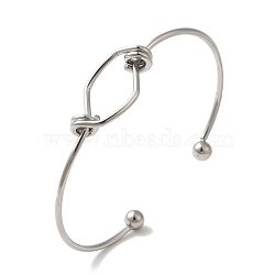 Non-Tarnish Ion Plating(IP) 304 Stainless Steel Open Cuff Bangles for Women, Stainless Steel Color, 5/8 inch(1.6cm), Inner Diameter: 2x2-5/8 inch(5.2x6.8cm)(BJEW-Z071-02P)