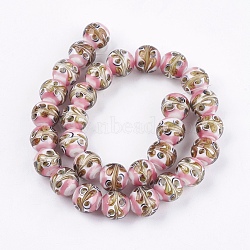 Handmade Lampwork Beads Strands, Inner Flower, Round, Pink, 11~12x12~12.5mm, Hole: 1.5~2mm(LAMP-K029-02B)
