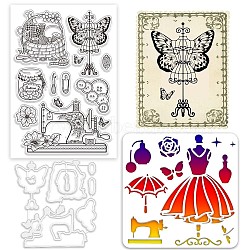 Custom PVC Plastic Clear Stamps, with PET Hollow Out Drawing Painting Stencils and Carbon Steel Cutting Dies Stencils, Clothes, 127~200x110~200x0.8~1mm(DIY-GL0004-55)