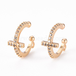 Brass Micro Pave Clear Cubic Zirconia Ear Cuff Findings, Nickel Free, Real 18K Gold Plated, 12x11.5x6mm, Hole: 1.2mm(KK-Q766-014-NF)