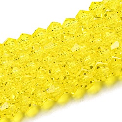 Transparent Glass Beads Strands, Faceted, Bicone, Yellow, 3.5~3.8x3mm, Hole: 0.8mm, about 113~115pcs/strand, 14.17~14.37 inch(36~36.5cm)(EGLA-A039-T3mm-D21)