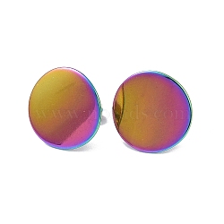 Ion Plating(IP) 304 Stainless Steel Flat Round Stud Earrings for Women, Rainbow Color, 15mm, Pin: 0.8mm(EJEW-I285-12MC)