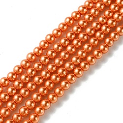 Grade A Glass Pearl Beads, Pearlized, Round, Coral, 4mm, Hole: 0.7~1.1mm, about 100pcs/Strand, 16''(40.64cm)(HY-J001-4mm-HX019)