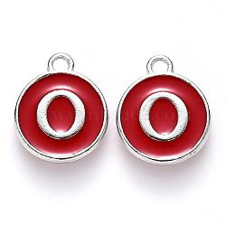 Platinum Plated Alloy Enamel Charms, Cadmium Free & Lead Free, Enamelled Sequins, Flat Round with Letter, Letter.O, 14x12x2mm, Hole: 1.5mm(X-ENAM-S118-03O-P)