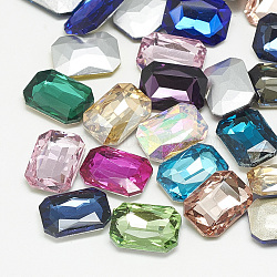 Pointed Back Glass Rhinestone Cabochons, Faceted, Rectangle Octagon, Mixed Color, 14x10x4mm(RGLA-T079-10x14mm)