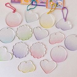 Gradient Style Transparent Acrylic Keychain, with Plastic Ball Chains, with Glitter Powder, Mixed Shapes, Mixed Color, 9x10.7cm, 15pcs/set(ZXFQ-PW0001-067I)