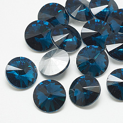 Pointed Back Glass Rhinestone Cabochons, Rivoli Rhinestone, Back Plated, Faceted, Cone, Capri Blue, 12x6mm(RGLA-T086-12mm-14)