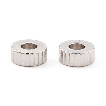 201 Stainless Steel Corrugated Beads, Flat Round, Stainless Steel Color, 5x2mm, Hole: 2.2mm