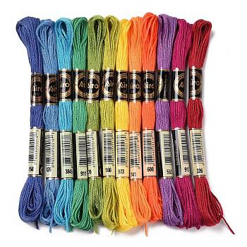 12 Skeins 12 Colors 6-Ply Polyester Embroidery Floss, Cross Stitch Threads, Rainbow Color, Mixed Color, 0.5mm, about 8.75 Yards(8m)/Skein, 12 skeins/set