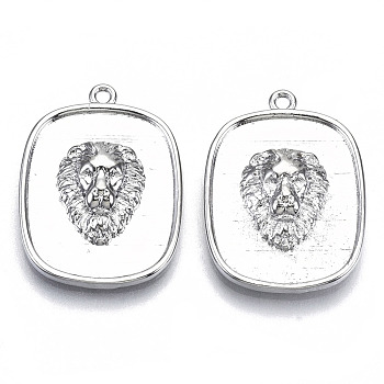 Brass Pendantds, Nickel Free, Oval with Lion, Real Platinum Plated, 22x16.5x4mm, Hole: 1.2mm