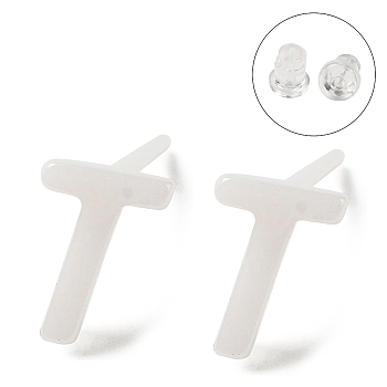 Hypoallergenic Bioceramics Zirconia Ceramic Stud Earrings, No Fading and Nickel Free, Alphabet, Letter T, 7x5mm