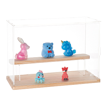 2-Tier Transparent Acrylic Presentation Boxes, Minifigures Display Case, with Wood Base, for Doll, Action Figures Storage, Clear, Finish Product: 32x12x21.2cm, about 9pcs/set